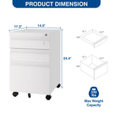 Fesbos 3 Drawer Mobile Metal File Cabinet, White Filling Cabinets with Lock, Office Storage File Cabinet with Wheels Under Desk - Assembled Required
