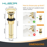 KUZOR 2-Pack Pop Up Bathroom Sink Drain with Overflow - Fits 1-5/8" to 2" Holes, Glod 304 Stainless Steel for Vanity/Vessel Sink