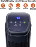 Comfort Zone 30-Inch Oscillating Tower Space Heater with Remote Control – 1500W High Velocity Ceramic Heater for Large Rooms, Digital Thermostat, 12H Timer & ECO Mode, Tip-Over & Overheat Protection