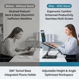 Laptop Stand for Desk,Adjustable Computer Stand with 360° Rotating Base,2-in-1 Laptop Stands with Phone Holder