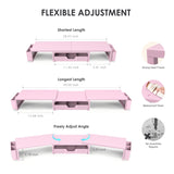 OPNICE Desk Organizers and Accessories, Dual Monitor Stand Riser with Drawer and 2 Pen Holders, Desk Shelf Computer Racks & Printer Stand for Office Workspace Organizers, Desktop Organization (Pink)