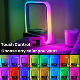 AGEK Digital Alarm Clock Wireless Charger, Dimmable Small Bedside Lamp with Alarm Clock for Bedrooms Home Office Touch Control RGB Night Light Nightstand Lamp for Men Teen