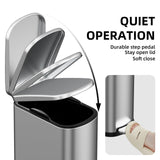 WFRWFR 2.6 Gal Bathroom Trash Can with Soft Close Stay Open Lid, Small Rectangular 10L Stainless Steel Waste bin for Narrow Space, Waterproof, Matte Silver