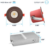 LUXRITE 12-Pack 4 Inch LED Recessed Lights with J-Box, 5CCT 2700K-5000K, 2 Hour Fire Rating, 15 Watts, 1000 Lumens, 60° Spotlight, Dimmable, IC Rated, Wet Rated, ETL - Bronze Trim