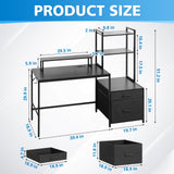 Computer Desk with Power Outlets and Storage Shelves, Reversible Home Office Desk with 2 Fabric Drawers