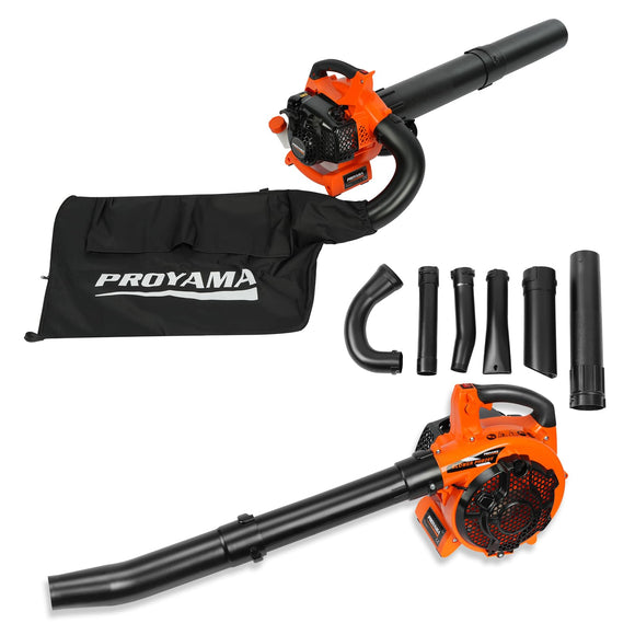 PROYAMA Gas Powered Leaf Blower, 3-in-1 26cc 2-Cycle Handheld Leaf Blower & Leaf Vacuum Mulcher, 412 CFM 200 MPH Cordless Blower