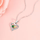 Oseew Personalized 2 Heart Birthstone Necklace for Women 10K 14K 18K Solid Gold Engraved Name Birthday Christmas Mother's Day Jewelry Gifts for Her