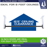 Ultimate Body Press Ceiling Mount Pull Up Bar for 8 Foot Ceilings, Steel Through-Bolted 48” Straight Bar with 14” Risers, Fits 16”and 24” Joist Spacing, Max 450lbs, USA Designed and Backed Ultimate Body Press