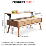 100% Solid Wood Lift Top Coffee Table for Living Room, Mid Century Modern Tables with Drawers and Large Storage, Oak Coffee Tables for Small Spaces (Oak Wood Log, 39.37" W x 21.65" D x 25.59" H)