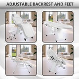 V VDLONSY Facial Chair with Wheels and 10X Magnifying Floor Lamp Esthetician Light 73inch Tattoo Chair with Stool Adjustable Tattoo Bed for Artist Facial Bed for Spa Beauty White
