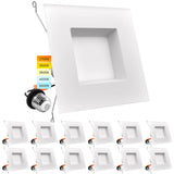 LUXRITE 12 Pack 5/6 Inch LED Square Recessed Lighting, 14W=90W, 5 Color Selectable 2700K | 3000K | 3500K | 4000K | 5000K, Dimmable LED Downlight, 1100 Lumens, Wet Rated, IC Rated, Baffle Trim