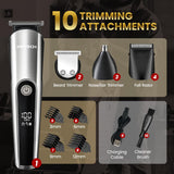 PRITECH Beard Trimmer for Men, 3 in 1 Hair Clippers for Men Kit, Nose,Ear,Micro Electric Shaver, Mens Grooming Set Cordless with LED Display IPX6 Waterproof (Silver)