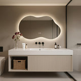 WallBeyond 46"x26" Asymmetrical LED Backlit Bathroom Mirror, Irregular Vanity Mirror with Lights for Modern Master Bathroom, Dimmable, Anti-Fog, Horizontal/Vertical Mount