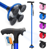 BigAlex Folding Walking Cane with LED Light,Pivoting Quad Base,Adjustable Walking Stick with Carrying Bag for Man/Woman (Alloy Base)