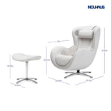 Nouhaus Classic Massage Chair with Ottoman. White Leather Lounge Chair, with Percussive & Shiatsu Chair Massager, Bluetooth Speaker and Recliner. Cozy Bedroom Chair with Spot and Full Body Massager