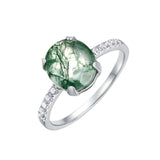 Natural Moss Agate Ring for Women 10K/14K/18K Solid Gold/Sterling Silve Oval Cut Green Moss Agate with Lab Diamond Engagement Ring Personalized Wedding Promise Ring Anniversary Jewelry Gift for Women