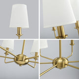 QUENEY 6-Light Brushed Gold Pendant Chandelier with Fabric Shades, E12 Base - Farmhouse & Industrial Style for Kitchen, Living Room, Dining Room, or Bedroom Lighting