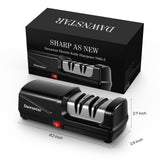 Electric Knife Sharpener, Precise 20° Diamond Knife Sharpener for Kitchen Knives, Quick Repairing in 40 Seconds, with Metal Dust Collection Box & Special Port for Scissors, Black