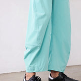 SeeLuNa Women Barrel Travel Pants Elastic Waistband Tapered Leg Baggy Mid Rise Work Trousers Lounge Pant with Pockets(Mint-Green,L)