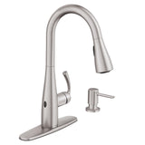 Moen Essie Spot Resist Stainless MotionSense Wave One-Handle Touchless Kitchen Faucet with Pulldown Sprayer and Soap Dispenser, 87014EWSRS