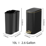 KSSKSS 2.6 Gallon Slim Bathroom Trash Can with Soft-Close Foot Pedal, 10L Stainless Steel Garbage Can with Removable Liner Bucket, for Narrow Spaces,Bathroom, Bedroom (Titanium Black)