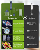 Immersion Blender Handheld 5 in 1 Hand Blender, 1000W Hand Mixer Stick, BPA-Free 12 Speed Handheld Blender 304 Stainless