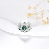 Oseew Natural Moss Agate Ring for Women 2CT Pear Cut 2 Pieces Engagement Ring Set 10K/14K/18K Solid Gold/Sterling Silver Wedding Vintage Leaf Bridal Promise Ring with Gift Box