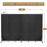 6 Panel Wooden Room Divider with Wheels, Large Office Partitions 100"x71"