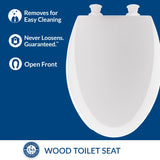 Mayfair 18440EC Open Front Toilet Seat and Lid, Easy Clean Hinges and Durable Wood Seat, Made in USA, Elongated, White