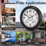 CLXEAST Illuminated Indoor Outdoor Clocks Waterproof 18 inch with Smart Night Light Sensor,Large Wall Clock with Thermometer & Hygrometer,Oil Rubbed Bronze Black,Spring Outdoor Decor