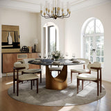 POVISON Round Dining Table Set, 59" Sintered Stone Dining Table with 6 Dining Chairs Set, Matte Black with Bronze Sintered Stone Tabletop with Bronze Carbon Steel Pedestal