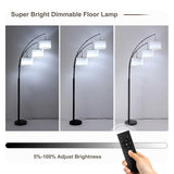 Fansdrick Floor lamp with Remote, 3 Light Arc Floor Lamps for Living Room, 2400LM Tall Standing Floor Lamps with White Shades, 80" Large Floor Lamp for Bedroom, Office