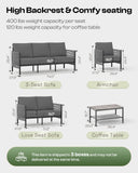 Oasbira Aluminum Outdoor Patio Furniture Set with Dual-Layer Coffee Table, 4 Piece Modern Patio Conversation Sets with PE Rope, Outdoor Sectional Sofa with Thick Cushions for Balcony, Porch, Charcoal