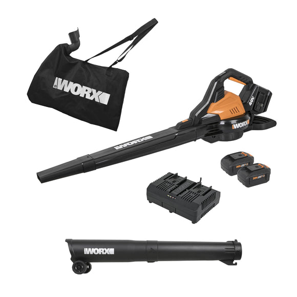 WORX 40V Leaf Blower Cordless with Battery & Charger, 3-in-1 Blower for Lawn with Vacuum and Mulcher, Cordless Leaf Blower
