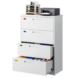 PEUKC 4 Drawer File Cabinet, Lateral Filing Cabinets for Home Office, Office Storage Drawers with Lock, Hanging Files Legal/Letter A4 Size (Assemble Required,White)