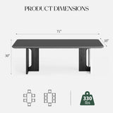 Rectangle Dining Table for 6-8 People, 71" Black Wood Kitchen & Dinner Table with Solid Wood Legs