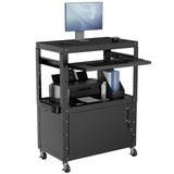Mobile AV Cart, Adjustable Height Rolling Computer Cart with Pullout Keyboard Tray – Locking Cabinet, 3 Outlets & 2 USB Ports, Lock Brake Casters–Media Utility Cart on Wheels for Home/Office