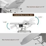 Paddie Electric Height Adjustable Tattoo Chair Spa Bed, Electric Lift Massage Table 3-Section Folding with Storage Pocket for Client/Esthetician/Artist, White