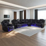 Power Recliner Sofa Sectional Sofa with LED Light for Living Room, Air Leather Reclining Corner Sectional Sofa Set
