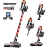 Cordless Vacuum Cleaner, 650W/55KPa 70Mins Vacuum Cleaners for Home, Self-Standing Stick Vacuum with Anti-Tangle Brush & OLED Touch Screen, Vacuum Cleaner for Hardwood Floors,Carpet,Pet Hair,Car (Red)