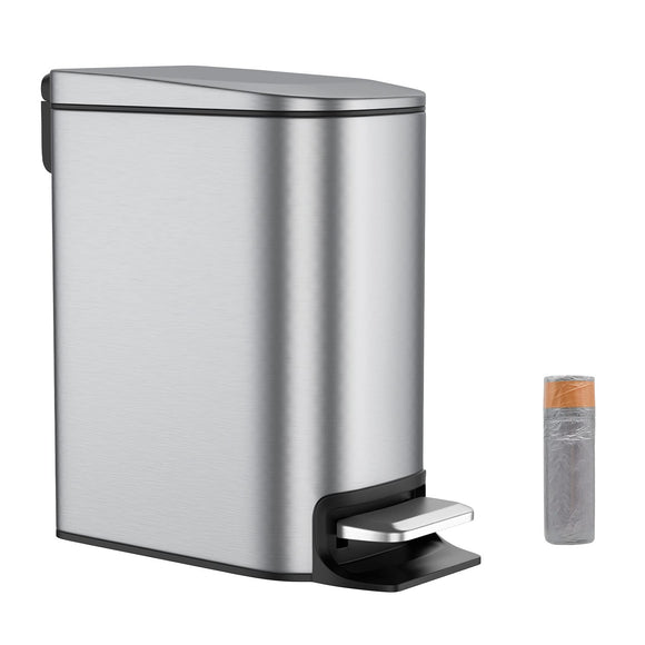 6 Liter/1.6 Gallon Bathroom Trash Can with Lid, Stainless Steel Trash Can with Removable Wastebasket (Silver) BETHEBEST