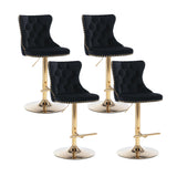 MOOLSUN Rotating Velvet Bar Stools Set of 4, Modern Padded with Nailhead Trim and Tufted Back, Adjustable Swivel Counter Height Stools for Kitchen Island, Bar, Club,Black(Gold Base)