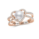 Oseew 7mm Freshwater Pearl Ring with Moissanite 10K 14K 18K Solid Gold Sterling Silve Engagement Ring Personalized Engraving Wedding Promise Ring for Women