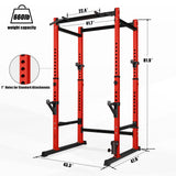 Bongkim Power Rack, Rack Cage for Weight Training, Adjustable Squat Stand Rack for Home Gym Equipment, Lifting Cage with 660lb Capacity (Red)