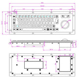 Waterproof IP65 Vandal Proof Panel Mount USB Wired Stainless Steel Industrial Metal Keyboard with Trackball Mouse(USB)