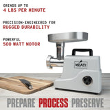 MEAT! 500 Watt Pro-Grade Meat Grinder #12 with Electric Motor, Coarse and Fine Grinding Plates, Stuffing Tubes, For Meat Grinding, Sausage Stuffing, and Meat Processing