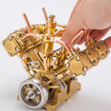 MechPuConToy Engine Model Kit That Works, RW-V4 Mini V-Shape 4-Cylinder Reciprocating Steam Engine Model for 90-150cm Steamships (Boiler Not Included)