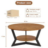 Gravilithic Round Coffee Table, Wood Circle Coffee Table with 2-Tier Storage, Center Table for Living Room Bedroom Office Apartment, Easy Assembly, 35'x 18' Inches, Espresso