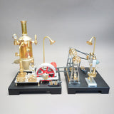 MechPuConToy Steam Engine Model with Boiler and GF-01 Workshop DIY Kit, SE-03 Full Metal Stationary Mill Beam Engine Steam Engine Model Kit That Works with Generator and Lamp Stand (65PCS)