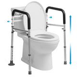 Toilet Safety Rails with Handles – Adjustable Toilet Safety Frame for Seniors, Handicap & Disabled, Toilet Assistance for Elderly, Heavy-Duty Anti-Slip Support - Fits All Toilets (Black)
